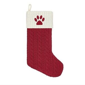 St Nicholas Square Pet Stocking XL 21 Inch Knit Paw Print Applique Red Cream